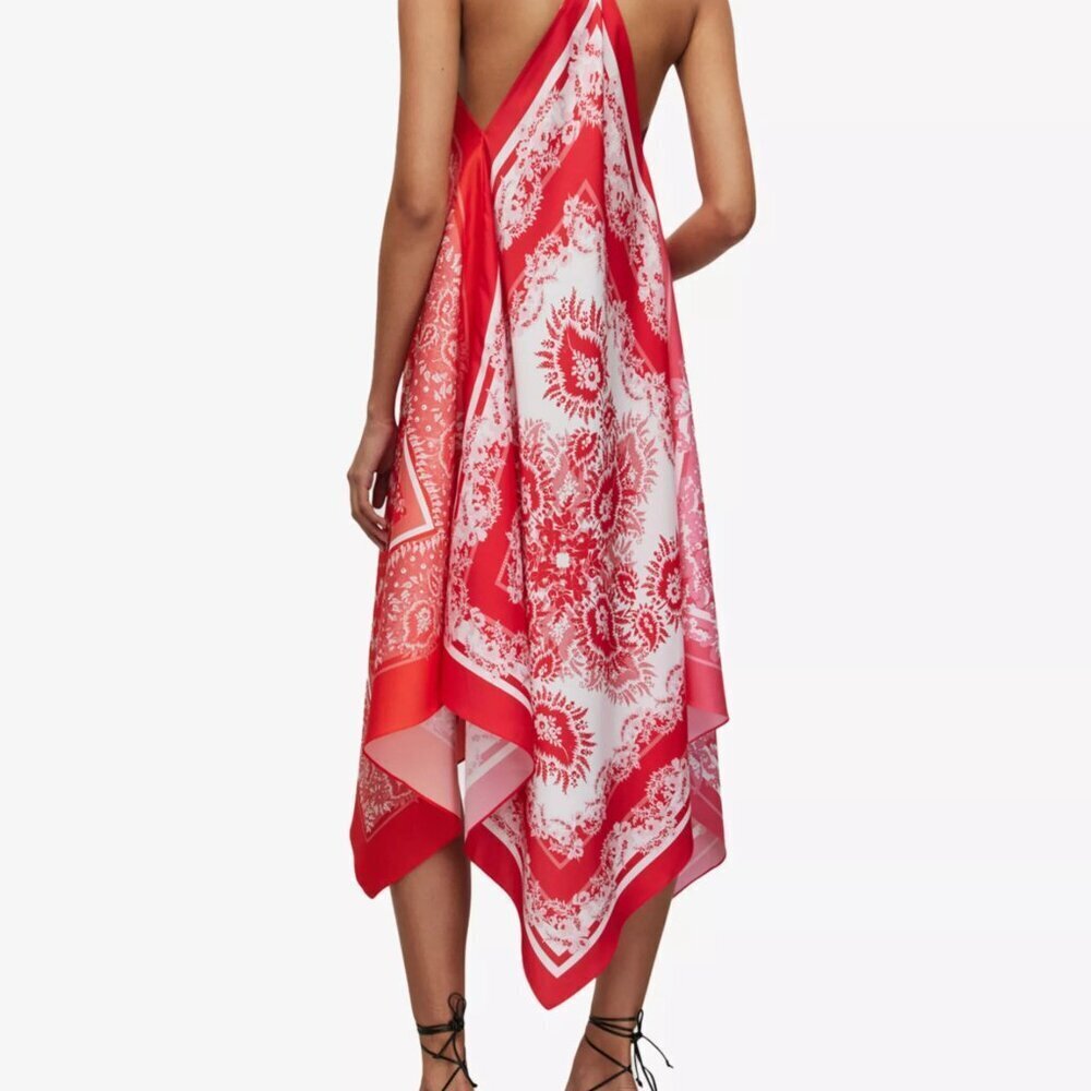 All Saints Women's Lil Paloma Bandana Asymmetric Coverup Silk Dress Size 10 - Picture 3 of 15
